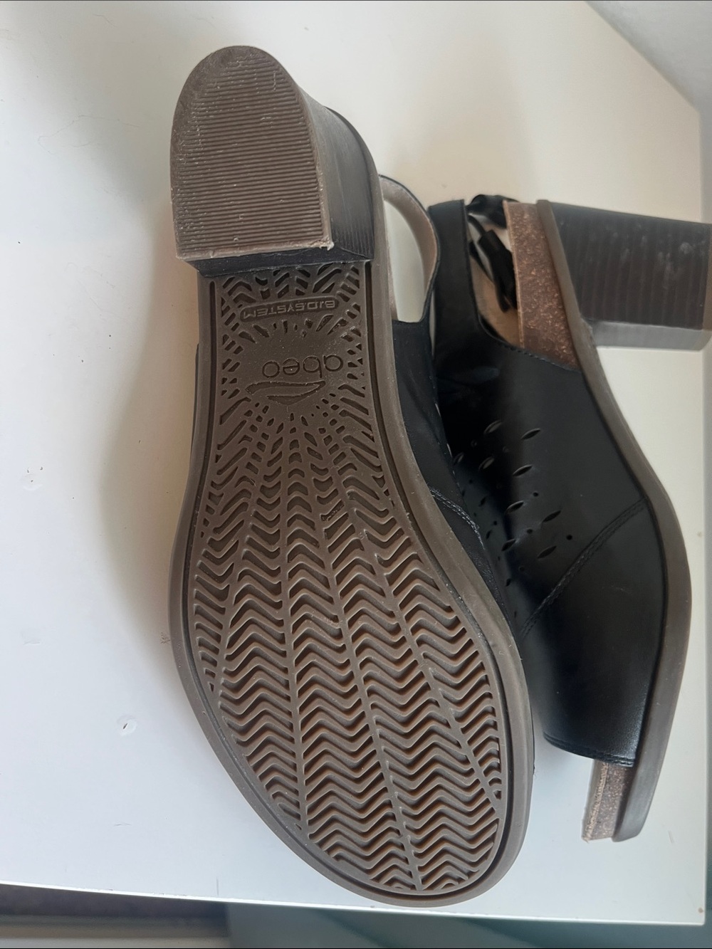 Abeo Black Leather Perforated Open-Toe Slingback Sandals - Picture 5 of 8